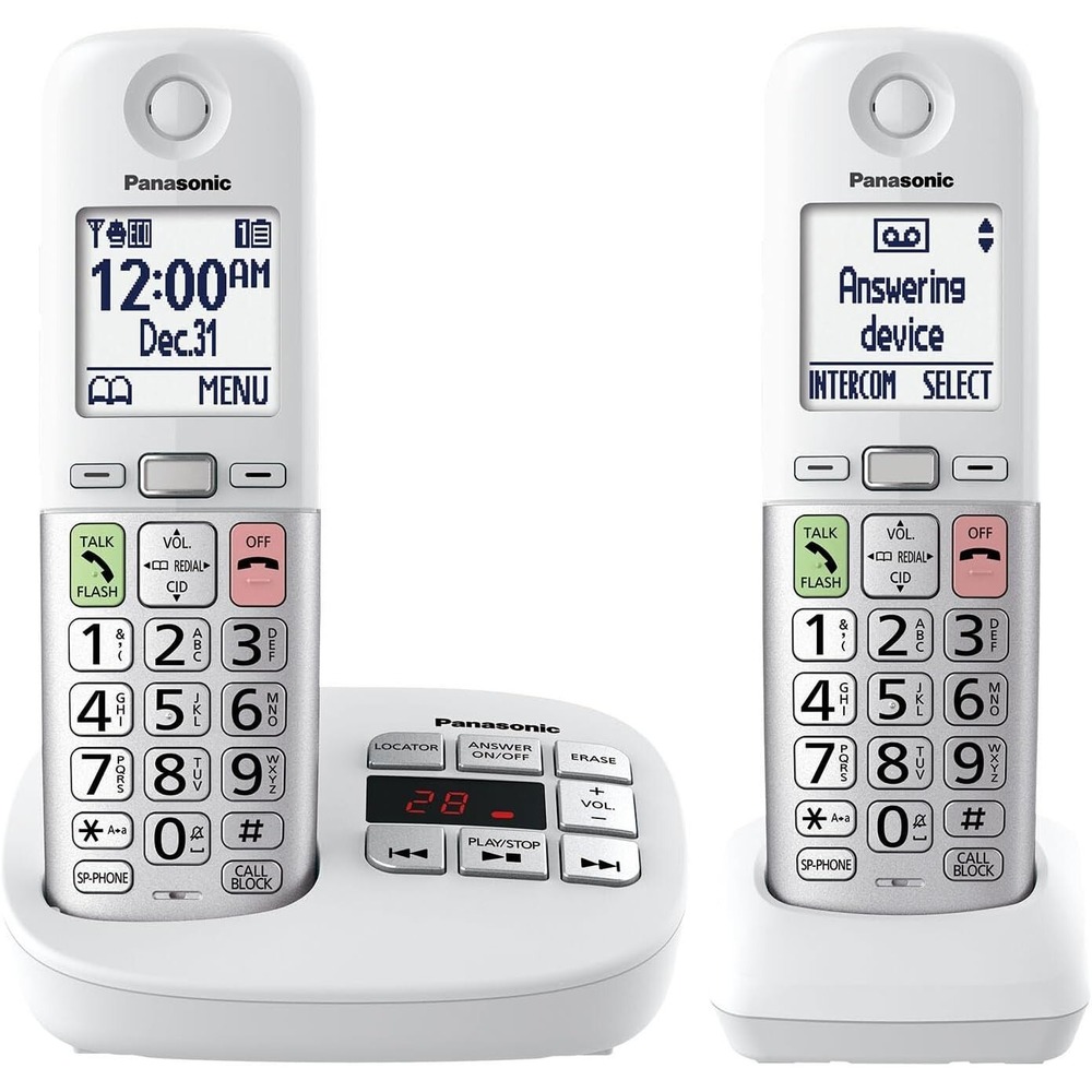 Panasonic Cordless 2 Phone  Large Display & Big Buttons Caller ID‎ KX-TGU432W